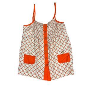 Juicy Couture Orange Geometric Babydoll Tank Top Camisole 100% Silk